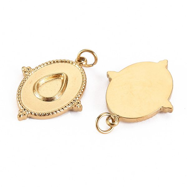 

PandaHall 304 Stainless Steel Pendant Cabochon Settings, with Jump Rings, Oval, Real 14K Gold Plated, Tray: 5.5x4mm, 19x15x2mm, Jump Ring...