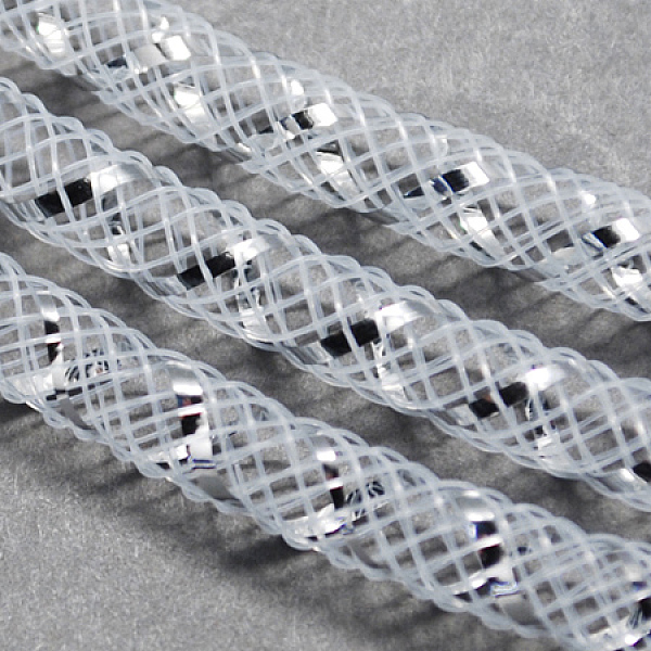 

PandaHall Mesh Tubing, Plastic Net Thread Cord, with Silver Vein, White, 4mm, 50 yards/Bundle Plastic White