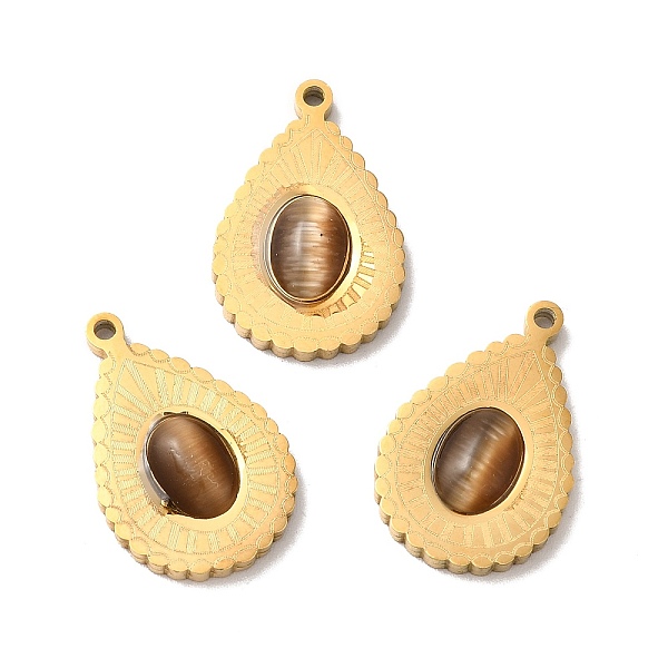 

PandaHall Ion Plating(IP) 304 Stainless Steel Pendants, with Cat Eye, Teardrop Charm, Golden, 21x13.5x4mm, Hole: 1.4mm Stainless Steel+Cat...