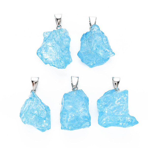 

PandaHall Natural Crackle Quartz Pendants, with Platinum Plated Iron Findings, Dyed & Heated, Nuggets, Light Sky Blue, 23~31x16~21x10~16mm...