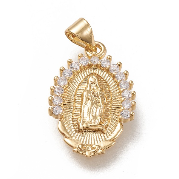 

PandaHall Brass Pendants, with Clear Cubic Zirconia, Oval with Holy Virgin, Clear, Real 18K Gold Plated, 22x14.5x2mm, Hole: 5x3mm...