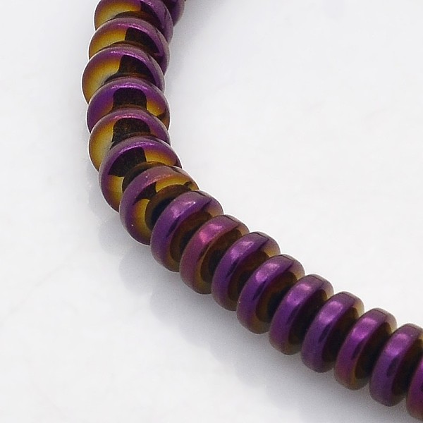 

PandaHall Electroplate Non-magnetic Synthetic Hematite Rondelle Beads Strands, Purple Plated, 6x3mm, Hole: 1mm, about 140pcs/strand, 15.7...