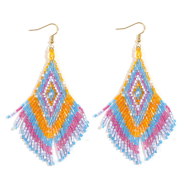 

PandaHall Bohemian Tassel Dangle Earrings, Rhombus Glass Rhombus