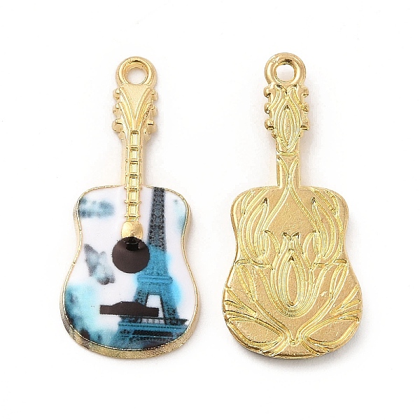 

PandaHall Rack Plating Golden Tone Alloy Pendants, with Printed Enamel, Cadmium Free & Nickel Free & Lead Free, Guitar with Eiffel Tower...