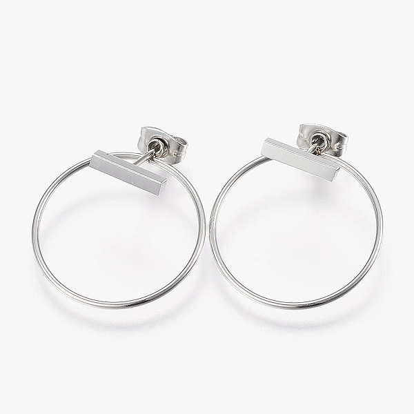 

PandaHall 304 Stainless Steel Stud Earrings, Hypoallergenic Earrings, Ring, Stainless Steel Color, 10x2x2mm, Pin: 0.8mm 304 Stainless Steel...
