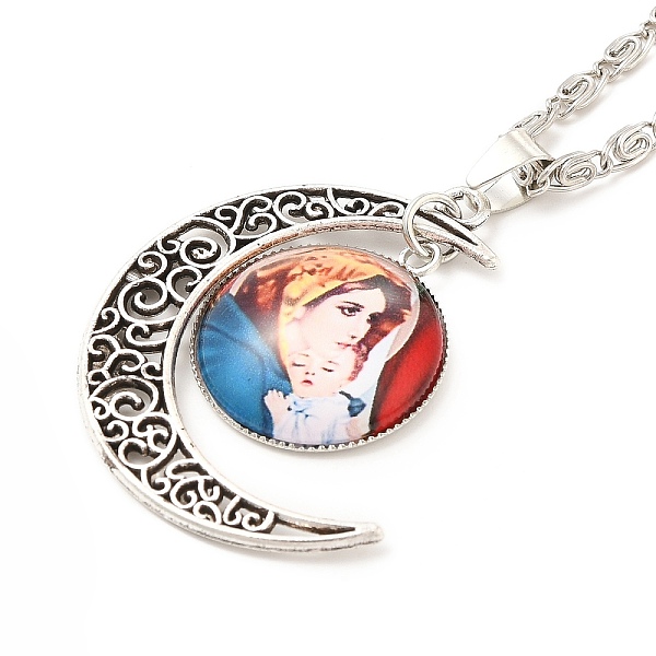 

PandaHall Glass Religion Fairy with Crescent Moon Pendant Necklace, Antique Silver Alloy Jewelry for Women, Red, 18.31 inch(46.5cm) Glass...
