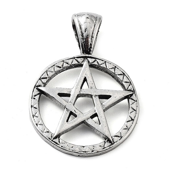 

PandaHall Tibetan Style Alloy Pendants, Round Ring with Star, Antique Silver, 42.5x29.5x3mm, Hole: 9x4.5mm Alloy Ring