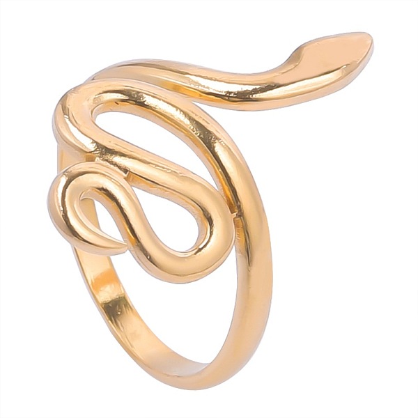 

PandaHall Titanium Steel Snake Wrap Open Cuff Ring for Women, Golden Titanium Steel Snake