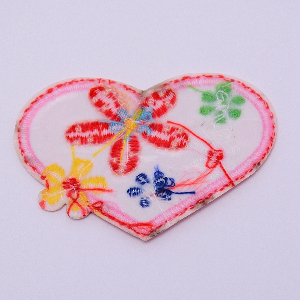 PandaHall Computerized Embroidery Cloth Iron on/Sew on Patches, Costume Accessories, Appliques, Heart with Flower, Pink, 37x56x1.5mm Nylon...