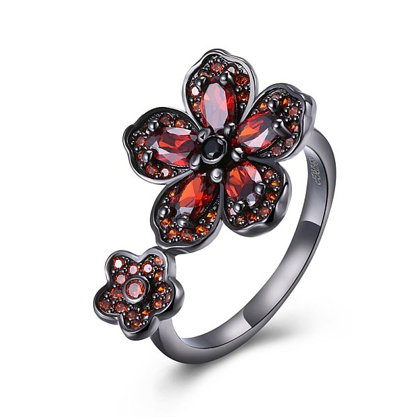 PandaHall Wonderful Brass Cubic Zirconia Finger Rings, Flower, FireBrick, Gunmetal, Size 6, 16.5mm Brass+Cubic Zirconia Red PandaHall Wonderful Brass Cubic Zirconia Finger Rings, Flower, FireBrick, Gunmetal, Size 6, 16.5mm Brass+Cubic Zirconia Red