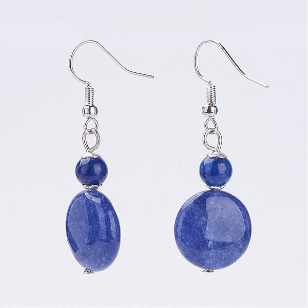 

PandaHall Natural Lapis Lazuli Bead Dangle Earrings, with Brass Bead Caps and Brass Earring Hooks, Platinum, 45mm, Pin: 0.5mm Lapis Lazuli