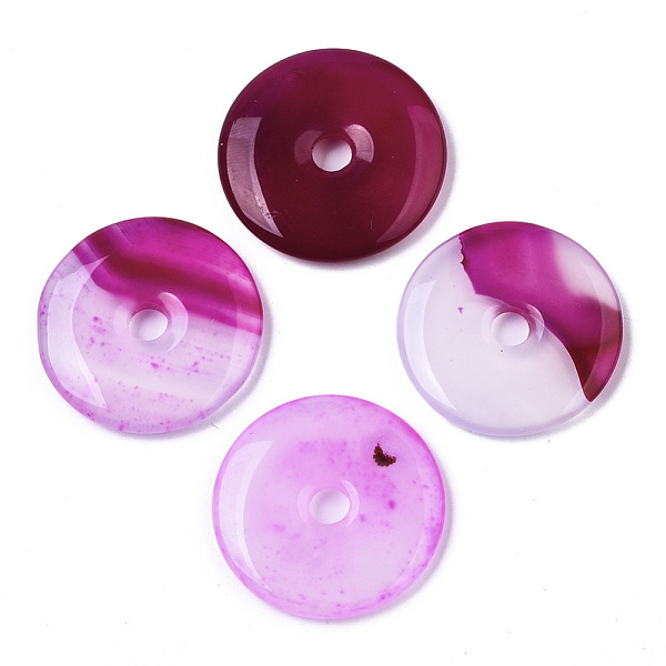 

PandaHall Natural Chalcedony Pendants, Dyed, Donut/Pi Disc, Camellia, 30x5mm, Hole: 5mm Chalcedony Donut Pink