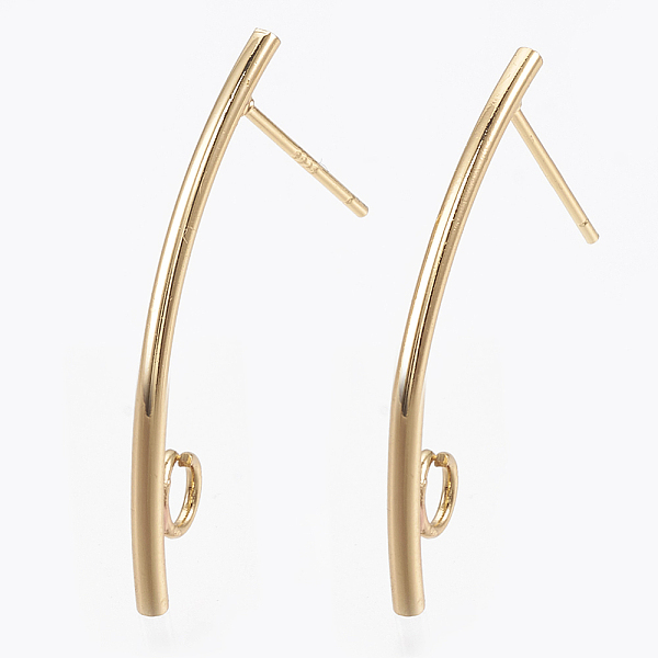 

PandaHall Brass Stud Earring Findings, with Loop, Real 18K Gold Plated, 30x1.5mm, Hole: 2.5mm, Pin: 0.7mm Brass Others