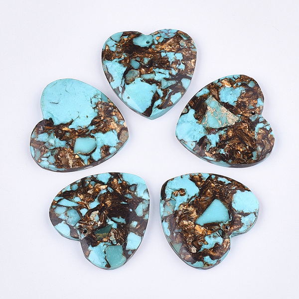 

PandaHall Assembled Natural Bronzite and Synthetic Turquoise Pendants, Heart, Sky Blue, 38.5~39.5x40~40.5x7~7.5mm, Hole: 1.4mm Synthetic...