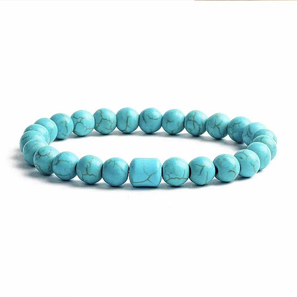 

PandaHall Turquoise Bracelet with Elastic Rope Bracelet, Male and Female Lovers Best Friend Natural Gemstone