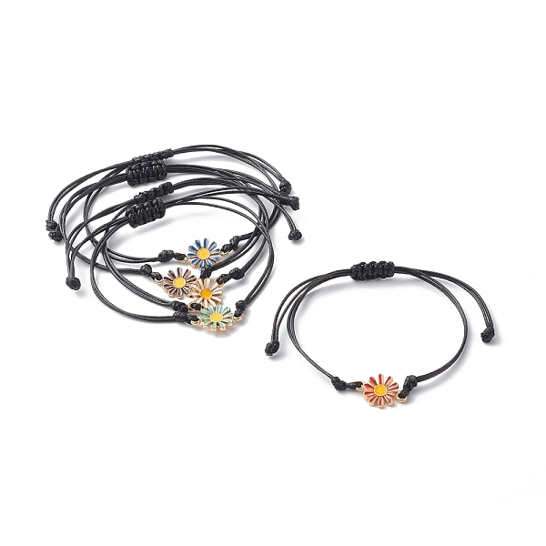 

PandaHall Adjustable Waxed Polyester Cord Braided Bracelets, with Alloy Enamel Daisy Links, Mixed Color, 0.1cm, Inner Diameter: 1/2 inch..., Multicolor