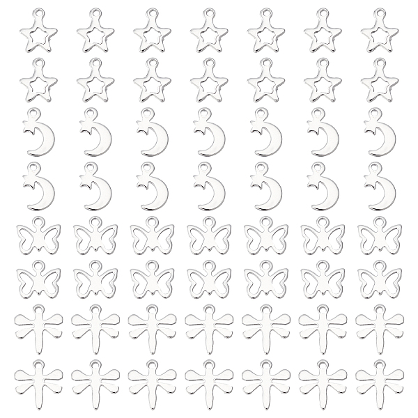 

PandaHall DICOSMETIC 80Pcs 4 Styles Tiny Silver Charms Stainless Steel Butterfly/Moon and Star/Dragonfly/Moon Charms Hollow Pendant Bracelet...