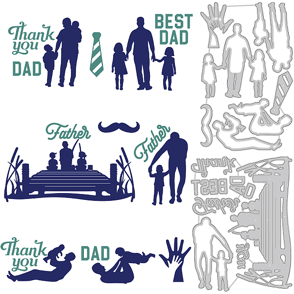 PandaHall BENECREAT 2Pcs Fatherly Love Cutting Dies Stencil, Thank You Dad Metal Embossing Cut Stencils Craft Embossing Tools for Card DIY...