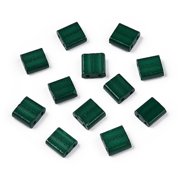 

PandaHall 2-Hole Baking Paint Glass Seed Beads, Rectangle, Dark Green, 5x4.5~5.5x2~2.5mm, Hole: 0.5~0.8mm Glass Rectangle