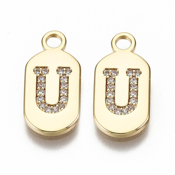 

PandaHall Brass Micro Pave Clear Cubic Zirconia Pendants, Nickel Free, Real 18K Gold Plated, Oval with Word, Letter.U, 16x7.5x1.5mm, Hole...
