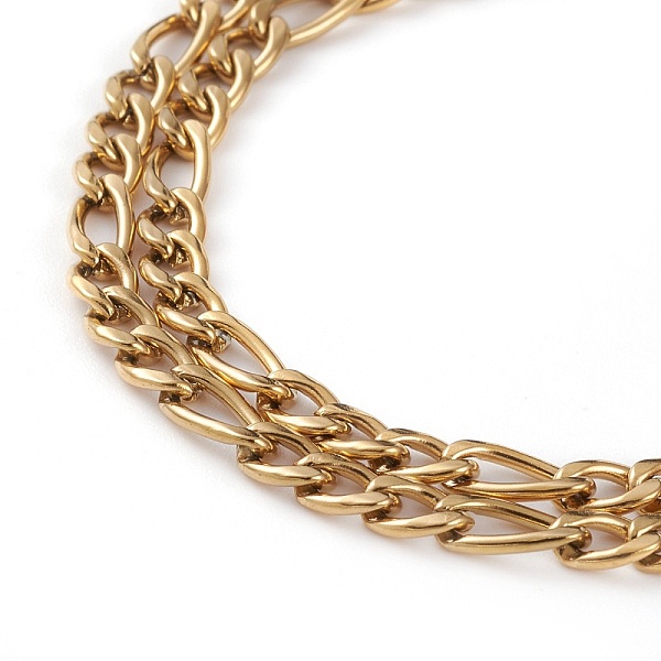 

PandaHall Couple Bracelets Sets, 304 Stainless Steel Figaro Chains, Curb Chains Bracelets, with Lobster Claw Clasps, Golden, 8-1/2 inch...