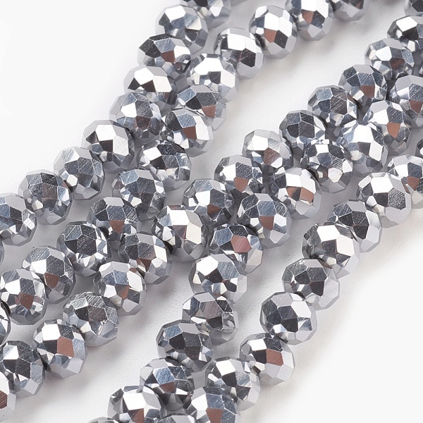 

PandaHall Electroplate Glass Beads Strands, Full Plated, Faceted, Rondelle, Silver, 6x4.5mm, Hole: 0.8mm, about 88~92pcs/strand, 15.5 inch...