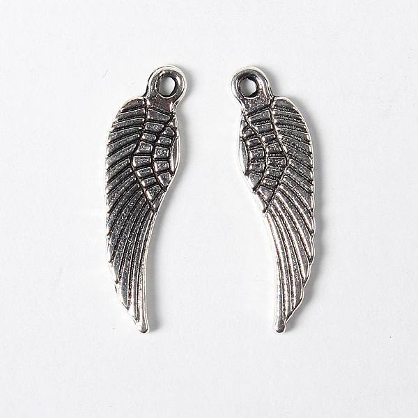 PandaHall Tibetan Style Alloy Wing Pendants, Lead Free & Nickel Free, Antique Silver, 17x5x1mm, Hole: 1mm Alloy Wing