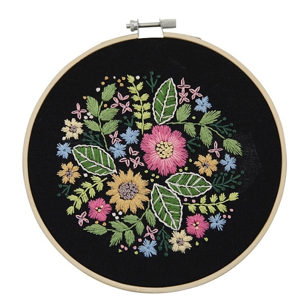 

PandaHall Embroidery Kit, DIY Cross Stitch Kit, with Embroidery Hoops, Needle & Cloth with Floral and Leaf Pattern, Colored Thread...