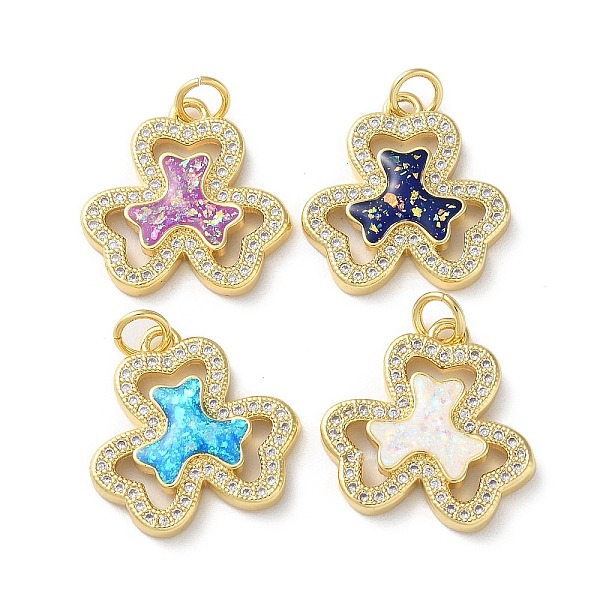 

PandaHall Brass Micro Pave Clear Cubic Zirconia Pendants, with Synthetic Opal and Jump Ring, Real 18K Gold Plated, Clover, Mixed Color..., Multicolor