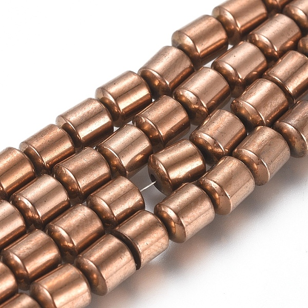 PandaHall Magnetic Synthetic Hematite Beads Strands, Vacuum Plating, Column, Copper Plated, 4x5mm, Hole: 1mm, about 85pcs/Strand, 15.94 inch...