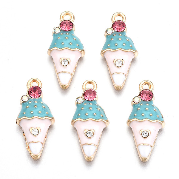 

PandaHall Alloy Enamel Pendants, with Rhinestone, Cadmium Free & Lead Free, Ice Cream Shape, Light Gold, Light Blue, 22.5x10x3.5mm, Hole..., Pink
