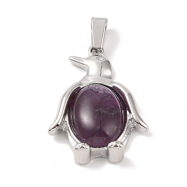 

PandaHall Natural Amethyst Pendants, with Alloy and Iron Findings, Penguin, Platinum, 34x23.5x7mm, Hole: 8x4mm Amethyst Penguin