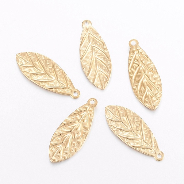 

PandaHall Vacuum Plating 304 Stainless Steel Pendants, Leaf, Golden, 30x12x1.5mm, Hole: 1.5mm 304 Stainless Steel Leaf