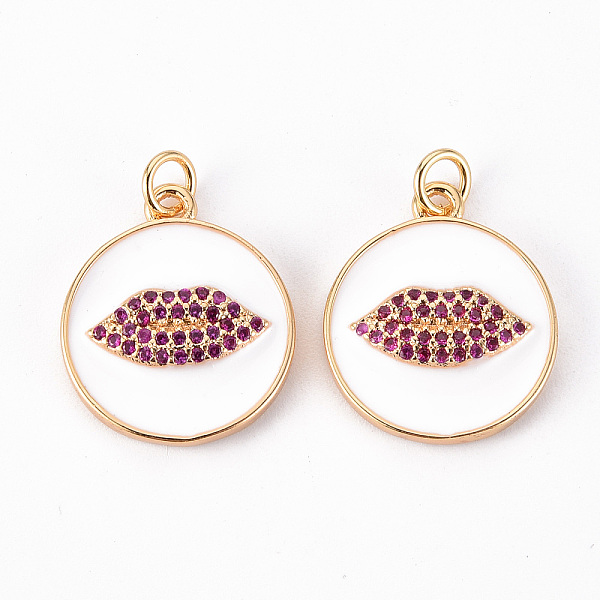 

PandaHall Brass Micro Pave Cubic Zirconia Pendants, with Enamel and Jump Ring, Nickel Free, Flat Round with Lip, Real 18K Gold Plated, White...