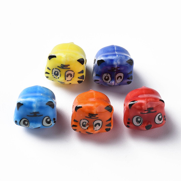 

PandaHall Handmade Porcelain Beads, Famille Rose Style, Tiger, Mixed Color, about 12x10.5x11mm, Hole: 1.8mm Porcelain Tiger Multicolor