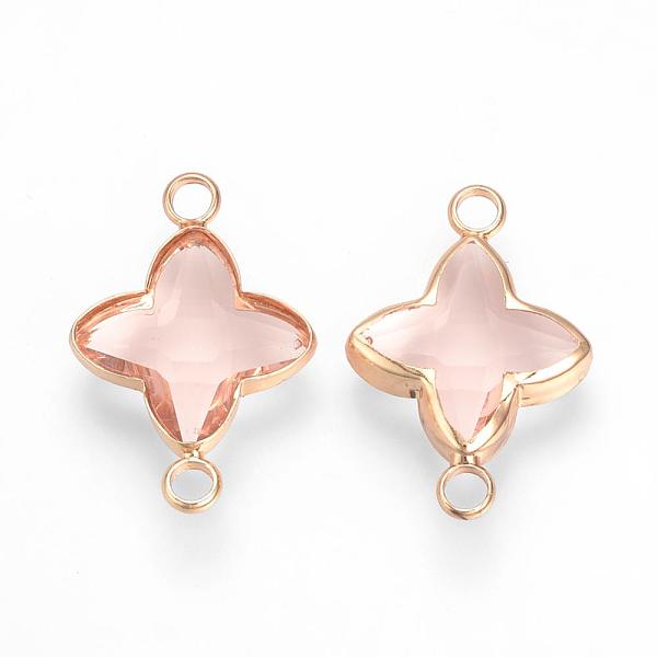 

PandaHall Glass Links connectors, with Brass Findings, Faceted, Cross, Nickel Free, Golden, Pink, 21x14x3mm, Hole: 2mm Glass Cross Pink