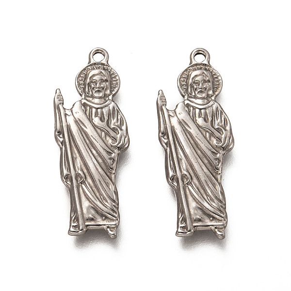 

PandaHall 201 Stainless Steel Pendants, Saint, Stainless Steel Color, 30x12x2mm, Hole: 1.4mm 201 Stainless Steel Human