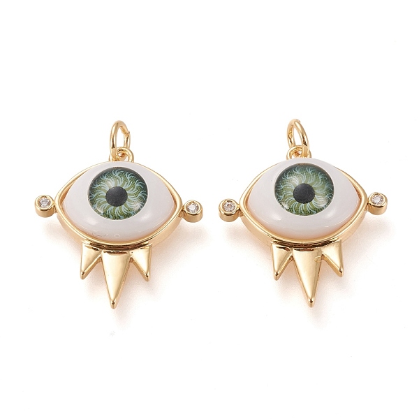 

PandaHall Brass Cubic Zirconia Pendant, with Resin and Jump Rings, Long-Lasting Plated, Eye, Real 18K Gold Plated, 21x20x7~7.5mm, Jump Ring..., Green