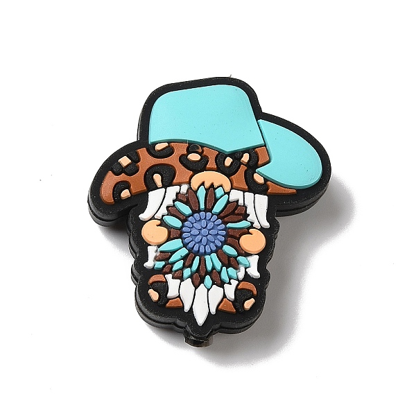 Gnome With Cowboy Hat Teal Flower Leopard Print Silicone Focal Beads