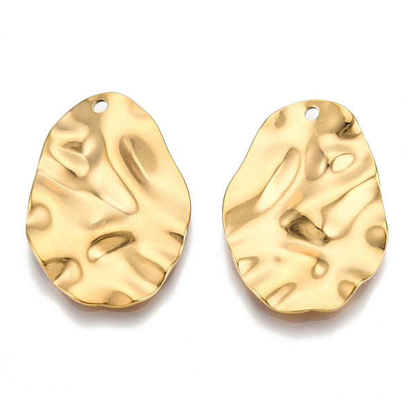 

PandaHall 201 Stainless Steel Pendants, Textured Oval Charm, Real 18K Gold Plated, 30x20.5x2mm, Hole: 1.6mm 201 Stainless Steel Oval