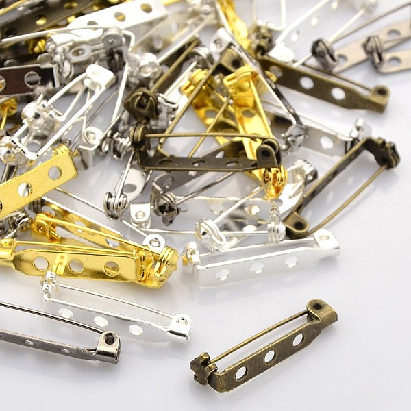 

PandaHall 3 Holes Iron Brooch Pin Back Safety Catch Bar Pins, Mixed Color, 27x5x7mm, Hole: 1.5mm, Pin: 0.5mm Iron Multicolor
