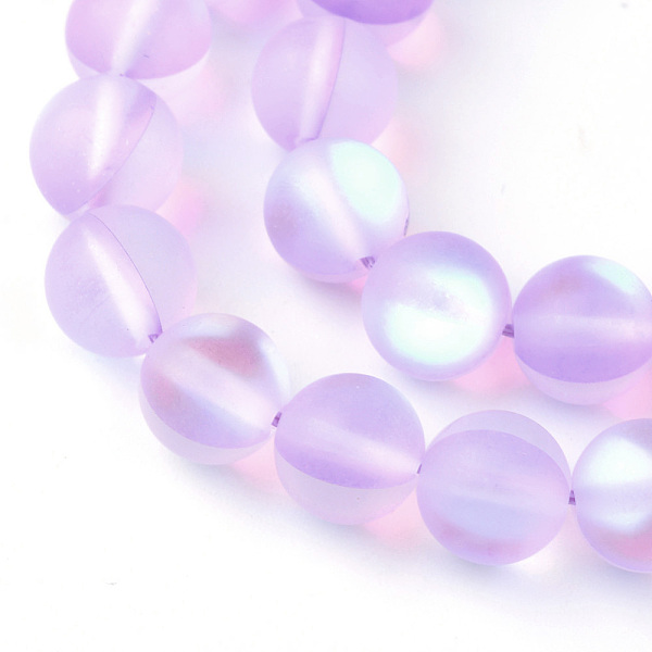 

PandaHall Synthetic Moonstone Beads Strands, Holographic Beads, Dyed, Frosted, Round, Lilac, 6mm, Hole: 1mm, about 60~62pcs/strand, 14~15..., Purple