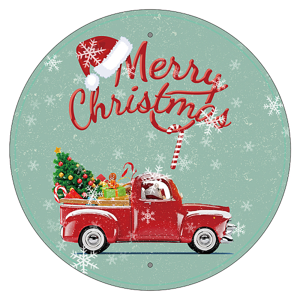 

PandaHall Vintage Metal Tin Sign, Iron Wall Decor for Bars, Restaurants, Cafes Pubs, Flat Round, Colorful, Car with Word Merry Christmas...