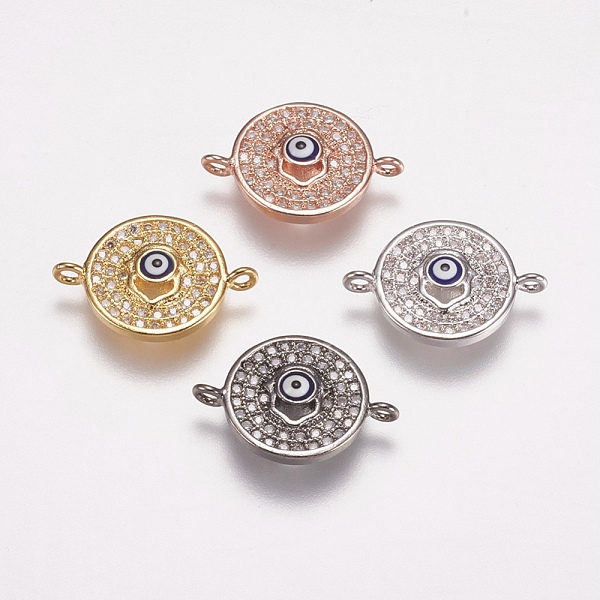 PandaHall Brass Micro Pave Cubic Zirconia Links, Clear, Flat Round with Evil Eye, Mixed Color, 12.5x18x2.5mm, Hole: 1mm Brass+Cubic Zirconia... PandaHall Brass Micro Pave Cubic Zirconia Links, Clear, Flat Round with Evil Eye, Mixed Color, 12.5x18x2.5mm, Hole: 1mm Brass+Cubic Zirconia...