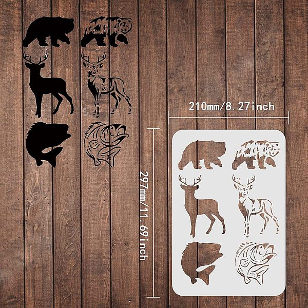 

PandaHall FINGERINSPIRE Animal Stencil Templates, 11.6x8.3 inch Bear Deer Fish Plastic Stencils Decoration Reusable Stencils Craft Drawing...