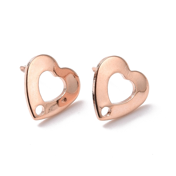 

PandaHall 201 Stainless Steel Stud Earring Findings, with Hole and 316 Stainless Steel Pin, Heart, Real Rose Gold Plated, 11x11mm, Hole...