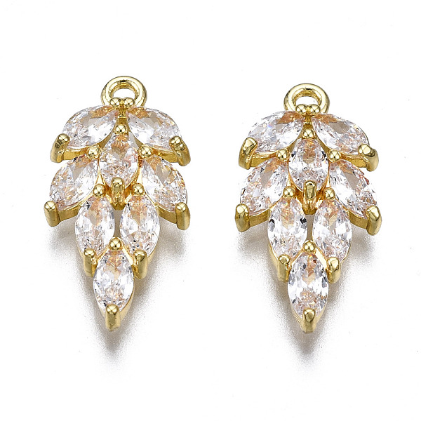 

PandaHall Brass Inlaid Clear Cubic Zirconia Pendants, Leaf, Golden, 19x9x3.5mm, Hole: 1.2mm Brass+Cubic Zirconia Leaf Clear