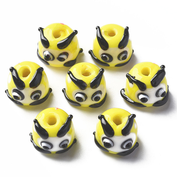 

PandaHall Handmade Lampwork Beads, Round with Cartoon Face, Yellow, 12~13x14~16x14mm, Hole: 2mm Lampwork Round Yellow