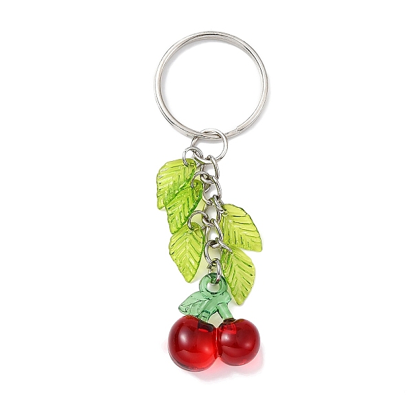 

PandaHall Acrylic Pendant Keychain, with Leaf Charms and Iron Keychain Ring, Cherry, 7.9cm, Pendant: 52x19.5x11mm Acrylic Cherry