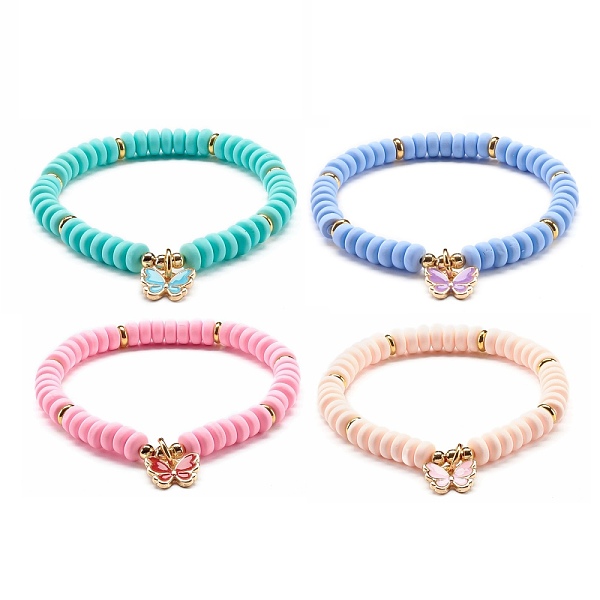 

PandaHall Butterfly Alloy Enamel Charm Bracelet for Teen Girl Women, Handmade Polymer Clay Beads Stretch Bracelet, Golden, Mixed Color..., Multicolor